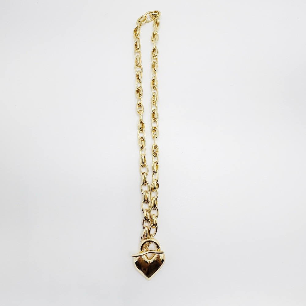 Gold Brass Heart Padlock Chunky Chain Statement Necklace Valentine's